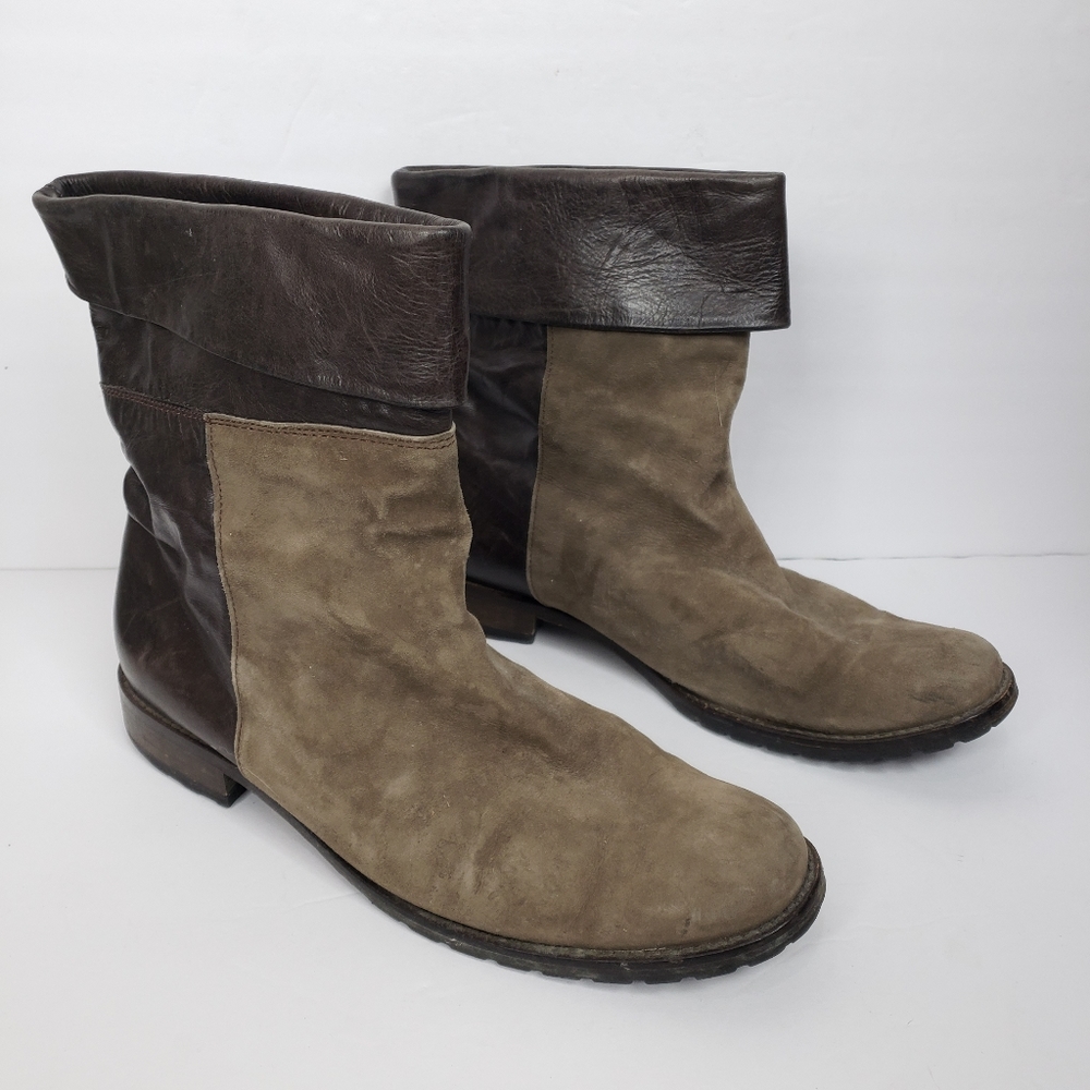 Dusica Dusica Brown Leather & Taupe Nubuck Suede Italian Ankle Boots 38.5